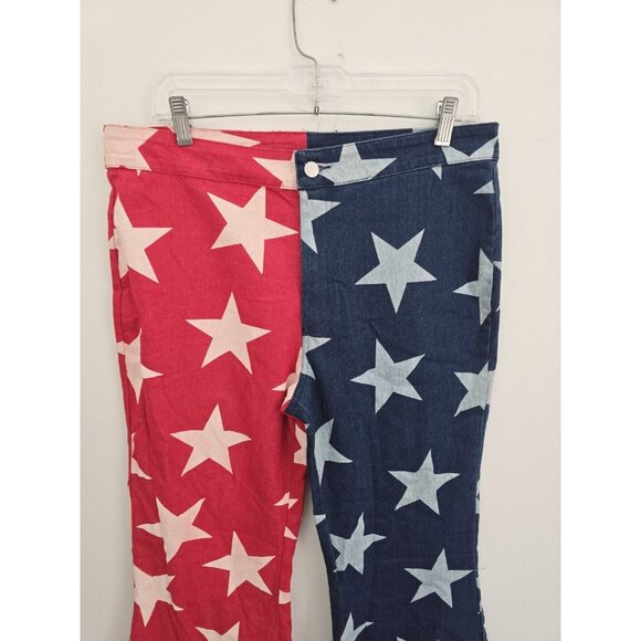 Bibi America Stars USA Bell Bottom Flared American Flag Red Blue Denim Jeans XL - Picture 2 of 9